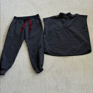 Figs charcoal Grey jogger with Rafaela shirt